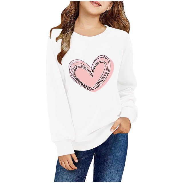 Plebaso Enfants Chandails en Molleton de la Saint-Valentin Garçons Col Rond Imprimé Cœur Chandail Graphique Filles Manches Longues Hauts