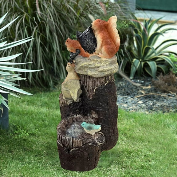 Water Fountain Outdoor,Solar Squirrel Stacked Waterfall Fountain LED Lights,Resin Family Patio Outdoor Garden Decoration Statue,Squirrel Solar Outdoor(1pc Solar-powered 6in)