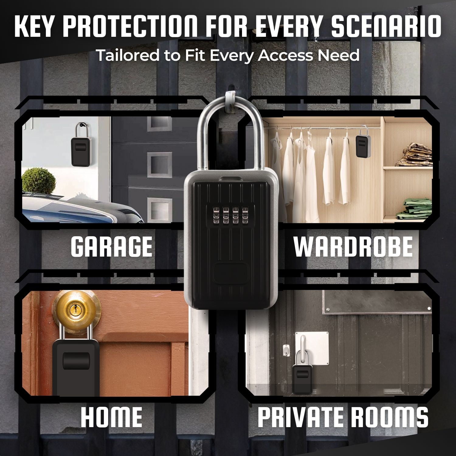 Key Lock Box - Portable Lockbox for Keys Outdoor - 4 Digit Code Combination Lock Box for Key Safe Security - Weather Rust Resistant Key Lock Box for Outside, Car, Door, House, Travel