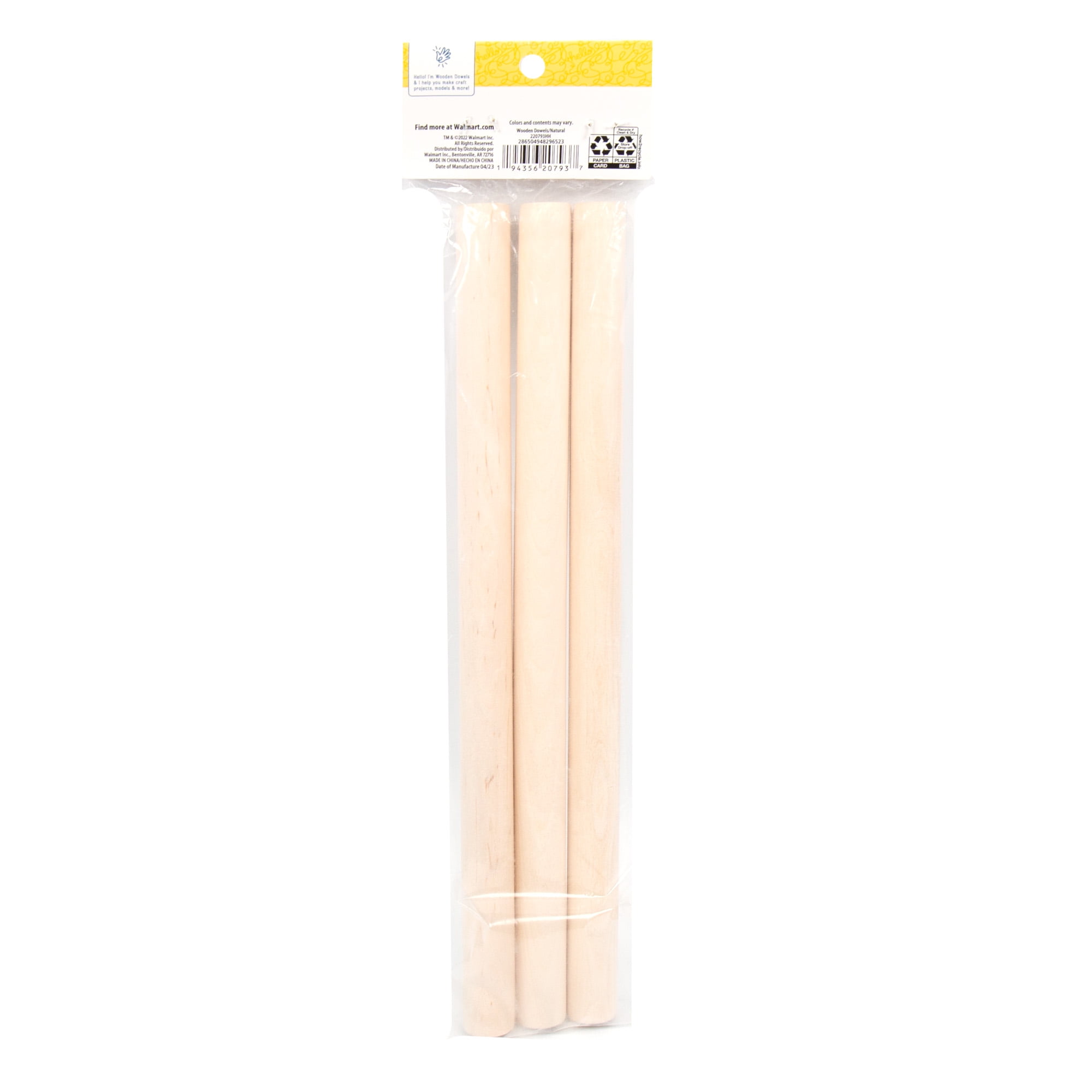 (3 pack) Hello Hobby Wooden Dowels, 0.75 in. x 12 in., 3-Pack