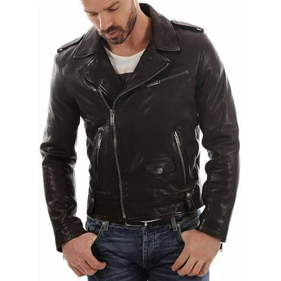 New Men Designer Genuine Lambskin Soft Biker Leather Jacket A158