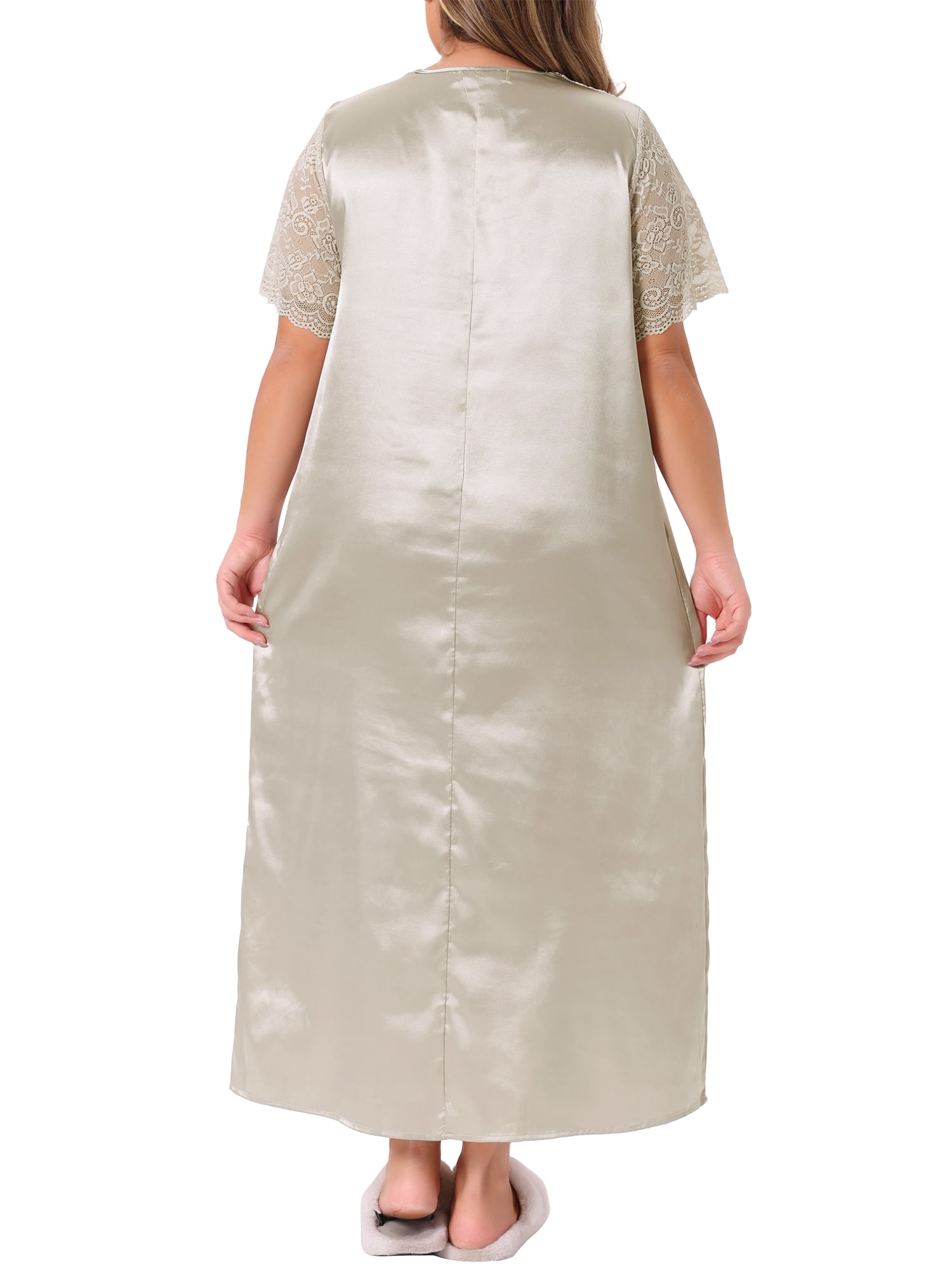 DARING DIVA Women's Plus Size Satin Short Sleeve Maxi  Nightgown 3X Champagne