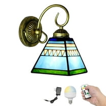 Kiven Battery Operated Wall Sconces, Tiffany Style Wall Lights with Rechargeable LED bulb and Glass Shade,Dimmable Wall Lighting Fixtures for Painting Bedroom Hallway（1 Light）