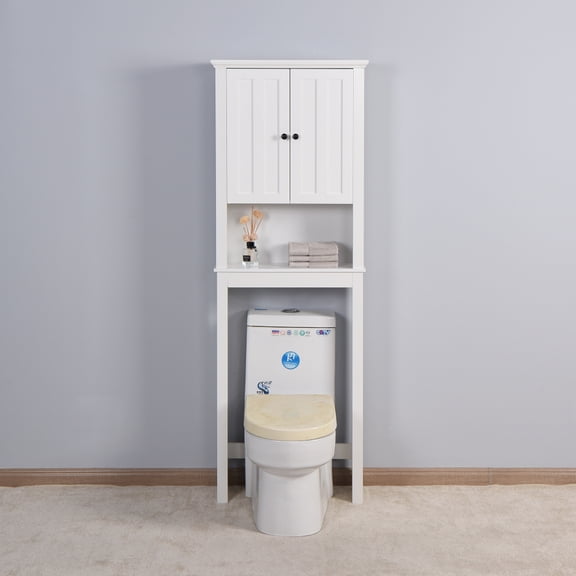 Wood Over The Toilet Cabinet, Bathroom Storage Cabinet Organizer with 2 Doors and 1 Open Storage Shelf