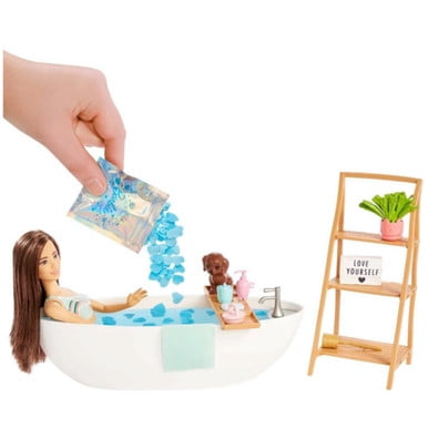 Barbie Doll & Bathtub Playset - Confetti Soap & Accessories - Brunette Doll 11"