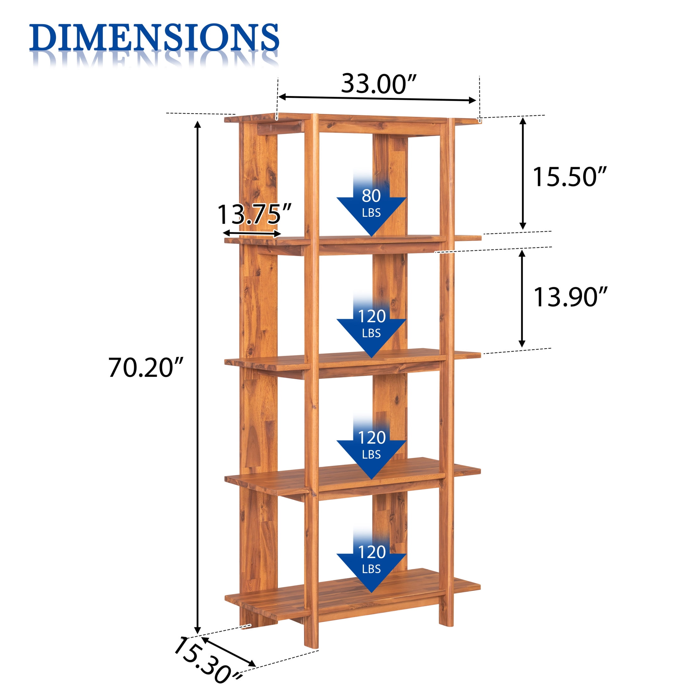 Christopher Knight Home 4-Tier Open Bookcase, 70.2" Solid Acacia Wood Modern Display Bookshelf, Teak Finish