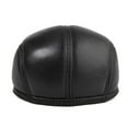 thumbnail image 4 of Winter Flat Caps Beret Men Black Warm Duckbill Hat Male Earflaps Thicker Genuine Leather Solid Classic Driving Cap ,Soft Feel, 4 of 5