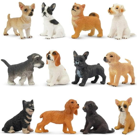 Toymany 12PCS Mini Dog Figurines Toy Set, Realistic Detailed Plastic Puppy Figures Playset, Hand Painted Dogs Animals Toy, Cake Toppers Easter Eggs Christmas Birthday Gift for Kids Toddlers