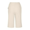 thumbnail image 4 of HKYNLAG Bermuda Shorts for Women Knee Length Plus Size Cotton Linen Shorts Elastic Waist Drawstring Shorts Summer Capris Pants with Pockets Beige 3XL, 4 of 7