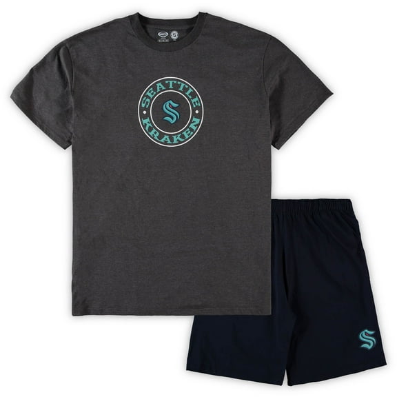 Men's Concepts Sport Deep Sea Blue/Heathered Charcoal Seattle Kraken Big & Tall Top & Shorts Sleep Set