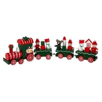 Green Wood Christmas Train with People, Bear and Snowmen Riders Figurine 8 Inch