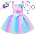 thumbnail image 3 of Vestido de princesa sirena para niñas, vestidos de tutú para fiesta de cumpleaños con flores pastel, disfraz de sirenita de Halloween para niños, ropa, 3 of 5
