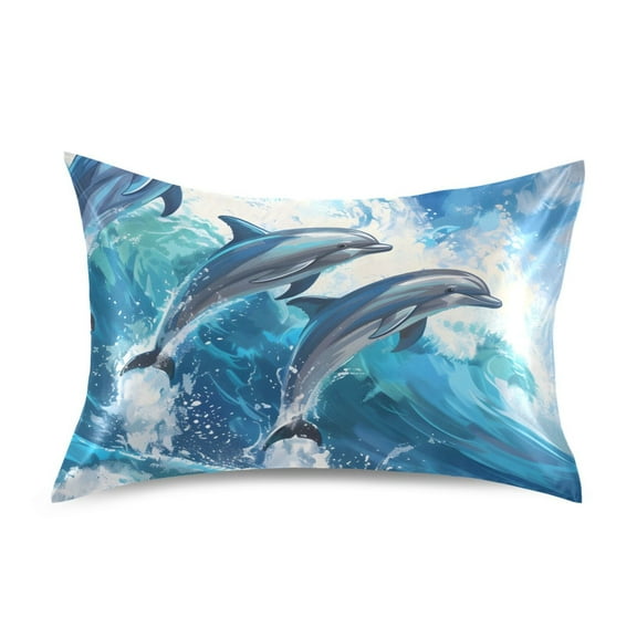 Satin Pillow Case Beautiful Dolphins Jumped Standard Silk Pillow Cover for Hair and Skin Envelope Closure 20"x26"