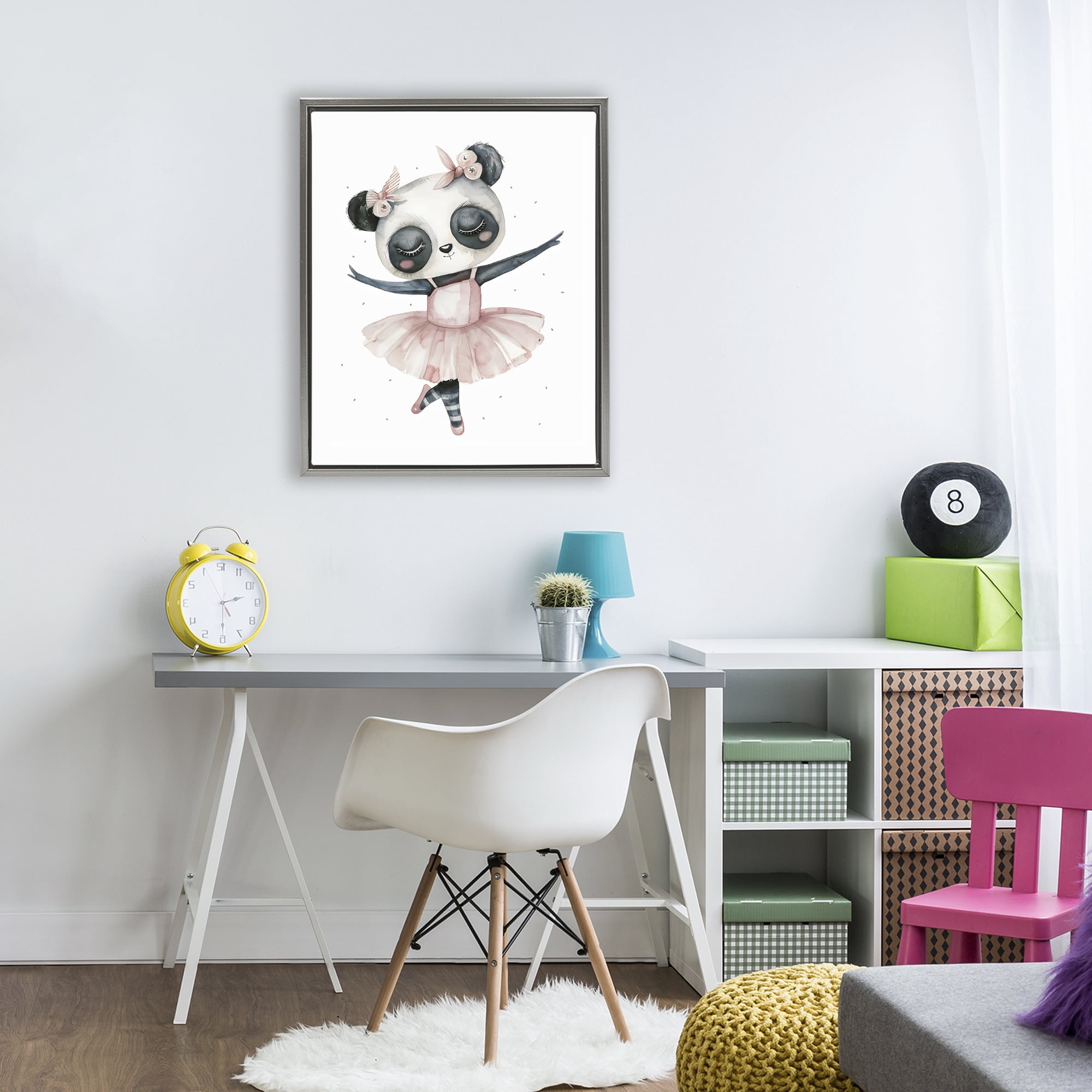 Stupell Industries Ballerina Panda in Pink Tutu Gray Framed Floater Canvas Wall Art, design by LSR Design Studio