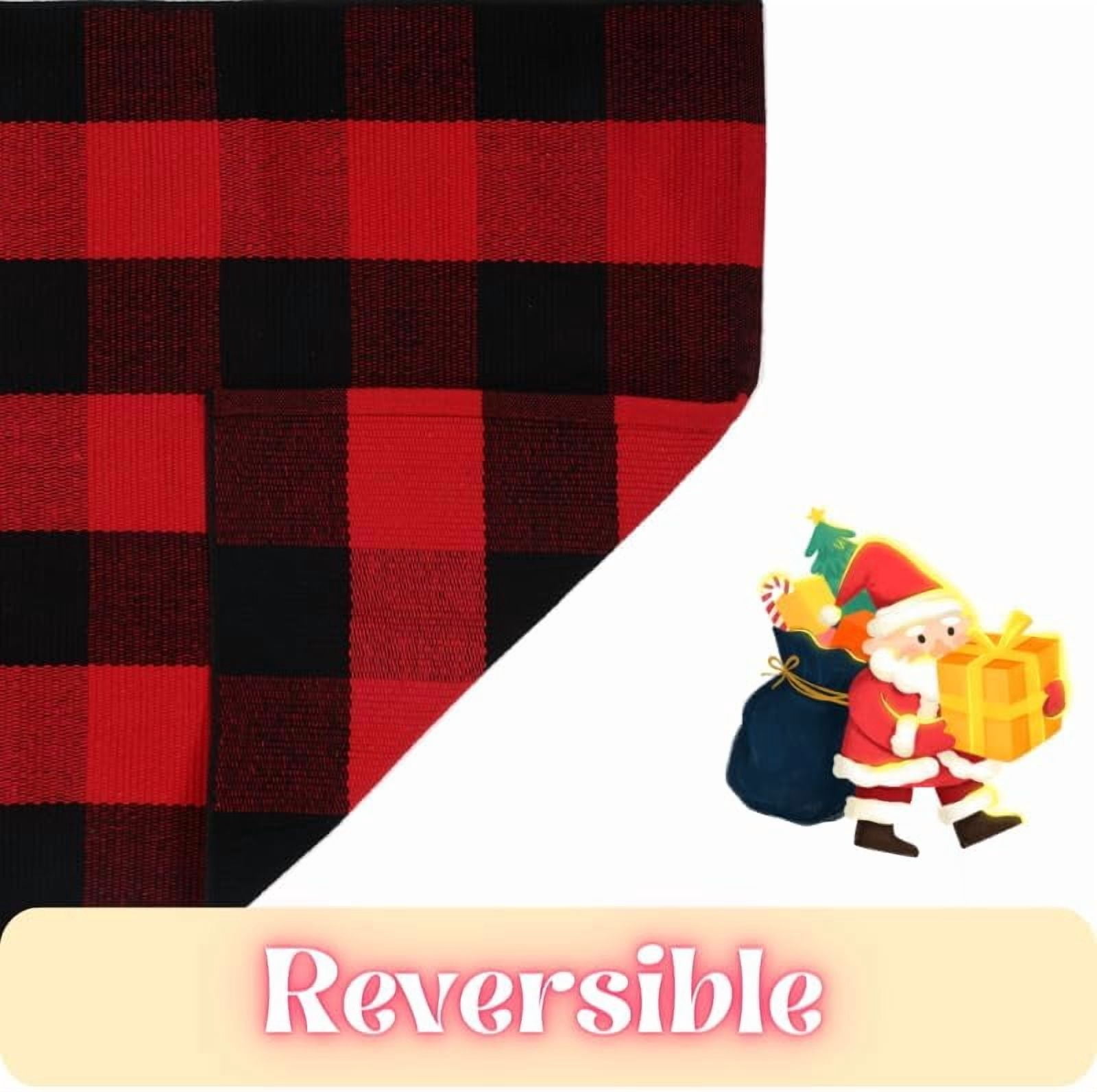 OMA Red Green and White Plaid Rug, 28" x 43" Christmas Front Porch Outdoor Rug, Handwoven Cotton Washable Rug for Layered Door Mats, Holiday Entryway and Home Décor