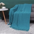 thumbnail image 2 of PiccoCasa Soft Arcylic Farmhouse Tassel Throw Blanket, 50" x 60" Teal Blue, 2 of 8