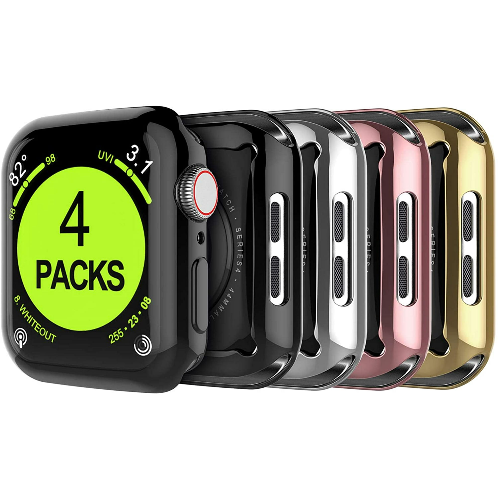 Apple Watch Series 6 Apple Watch SE 44mm Case Tinysaturn 4 Pack with Built in TPU Screen Protector Around Full Body Protective Ultra Thin Bumper Flexible Light Cover for iWatch 6