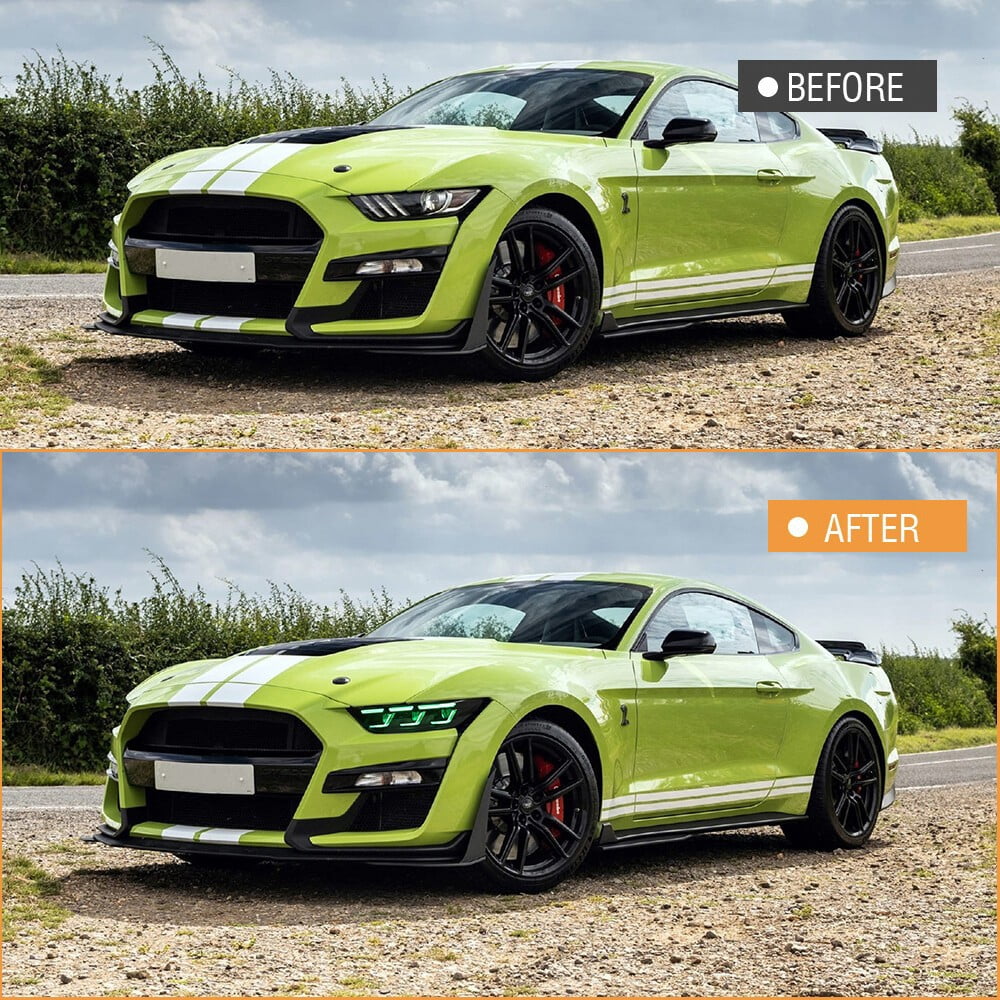 Woudy Pair RGB LED Headlights for Ford Mustang 2015 2016 2017 Head Front Lamp