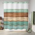 thumbnail image 6 of No Hook Shower Curtain, Farmhouse Teal Blue Brown Shower Curtains for Bathroom with See Through Top Window, Vintage Wooden Striped Waterproof & Washable Bath Curtain Long 72"x78", 6 of 9