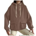 thumbnail image 2 of Gifts Ohufall Women Versatile Solid Color Long Sleeved Round Neck Pocket Temperament Tops, 2 of 5