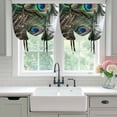 thumbnail image 4 of Peacock Feather Balloon Curtains for Living Room/French Door, Teal Blue Bird Feather Modern Art Printed Tie Up Curtains 63 Inch Length Energy Saving Kitchen Curtains Shades for Windows 42"x63", 4 of 8