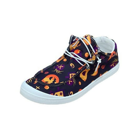 

Women s Halloween Canvas Boat Shoes Funny Printed Loafers Lightweight Walking Sneakers Casual Lace Up Trainers