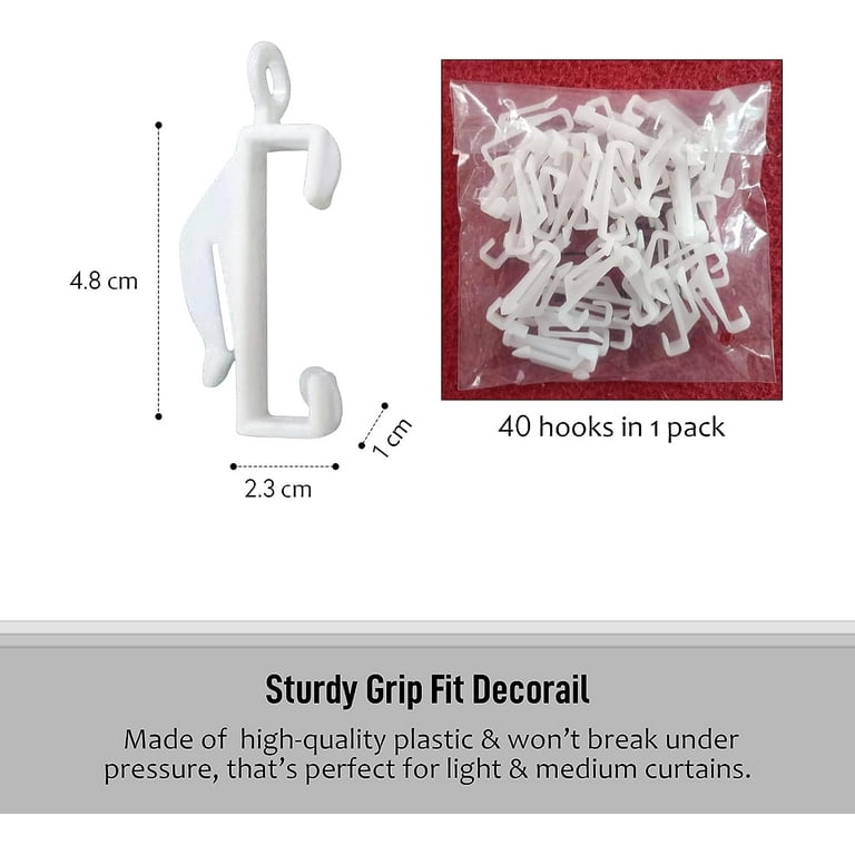 40 Pack Curtain Glider Hooks with Sturdy Grip | Curtain Gliders for Smooth Sliding, Curtain Hooks Plastic Curtain Rail Gliders | Plastic Curtain Hooks