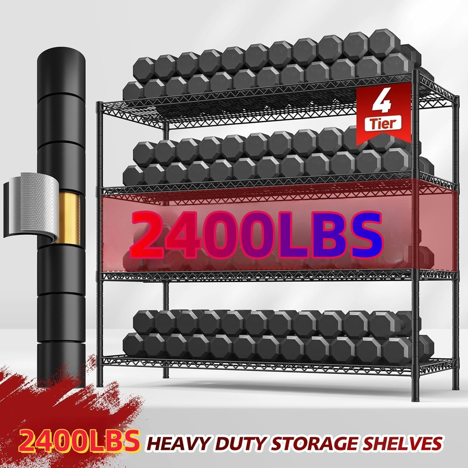 Sailvan 4-Tier Heavy Duty Metal Storage Rack, 60"W x 24"D x 72"H, 2400LBS Capacity Adjustable Wire Shelving Unit with Wheels for Garage Pantry,Black