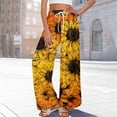 thumbnail image 6 of Boho Wide Leg Pants for Women Flowy Drawstring Floral Palazzo Pants Baggy Tropical Hawaiian Pull on Beach Pant Orange S, 6 of 8