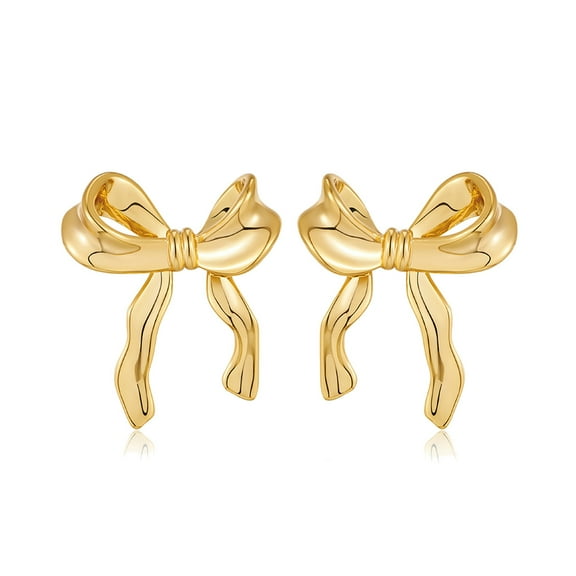 ZSPERKLA 14K Gold Plated Bow Stud Earrings for Women, Lightweight Post Ribbon Knot Earrings Trendy Bow Earrings Jewelry Gift