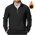 thumbnail image 2 of Jinhomg Mens Quarter Zip Sweatshirts Mock Collar Long Sleeve Solid Pullover Top Winter Warm Fleece Cozy Sweater Shirt Black,S, 2 of 6