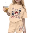 thumbnail image 2 of Stamzod Girl's 2 Piece Outfits 4Th Of July Short Sleeve Summer Tops and Shorts Set Girls' Clothing Sets Beige C 7-8Years, 2 of 7