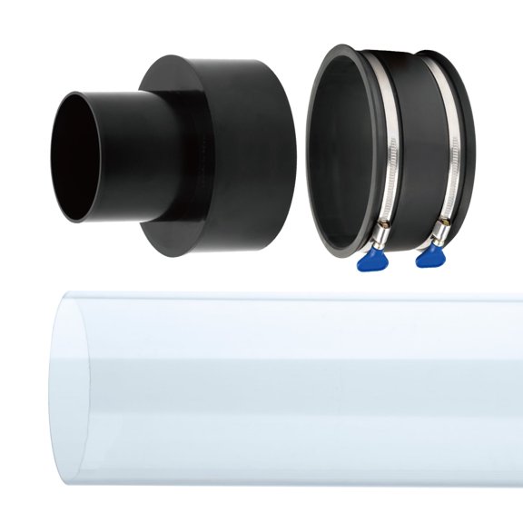 POWERTEC 1 SET, 6" to 4" Hose Reducer with 6" Dust Control Flex Cuff Rubber Coupler and 6" x 36" Clear PVC Pipe for Dust Collection Hose and Fittings (70413)