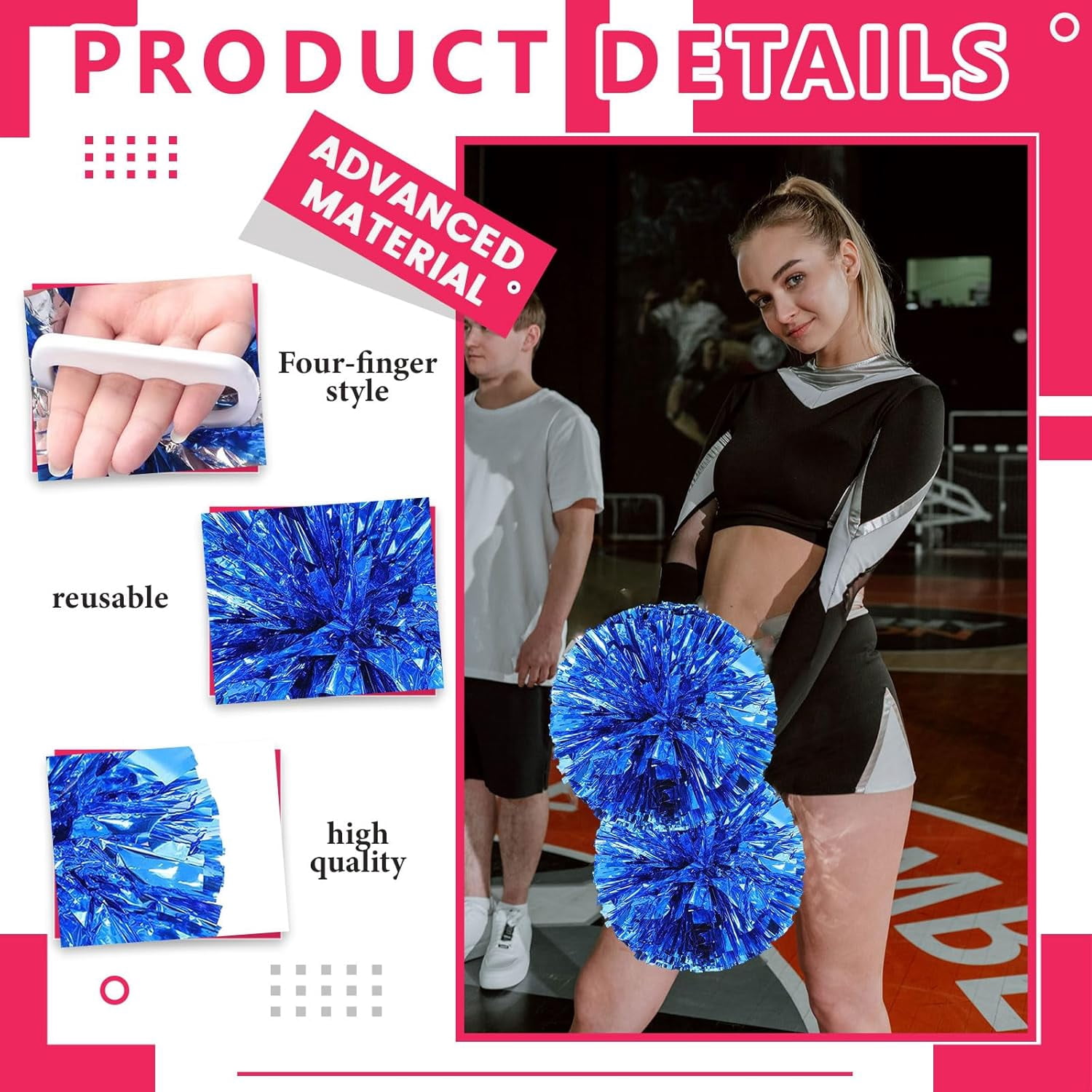 8 Pack pom poms Cheerleading,Cheerleading poms Sports Dance Cheer Plastic Pom Poms Cheerleading for Sports Team Spirit (Green+Silver)