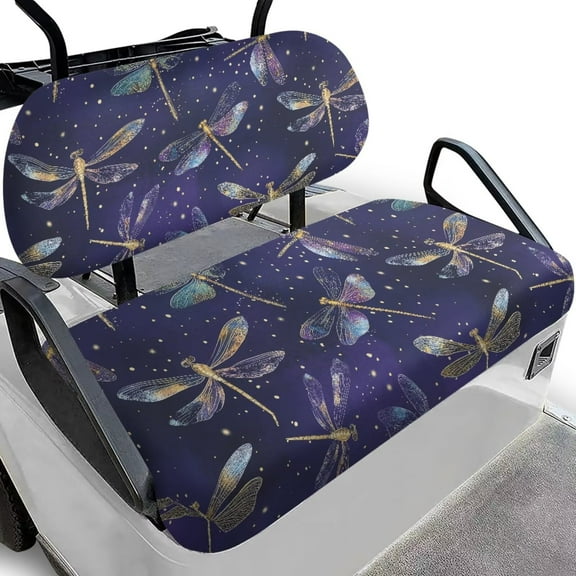 FUIALDOLG Purple Galaxy Dragonfly Print Golf Cart Front Seat Cover(Seat Cushion Cover Backrest) Breathable Adjustable Golf Seat Covers for Ezgo Club Car Cart All Seasons No Stapler Required