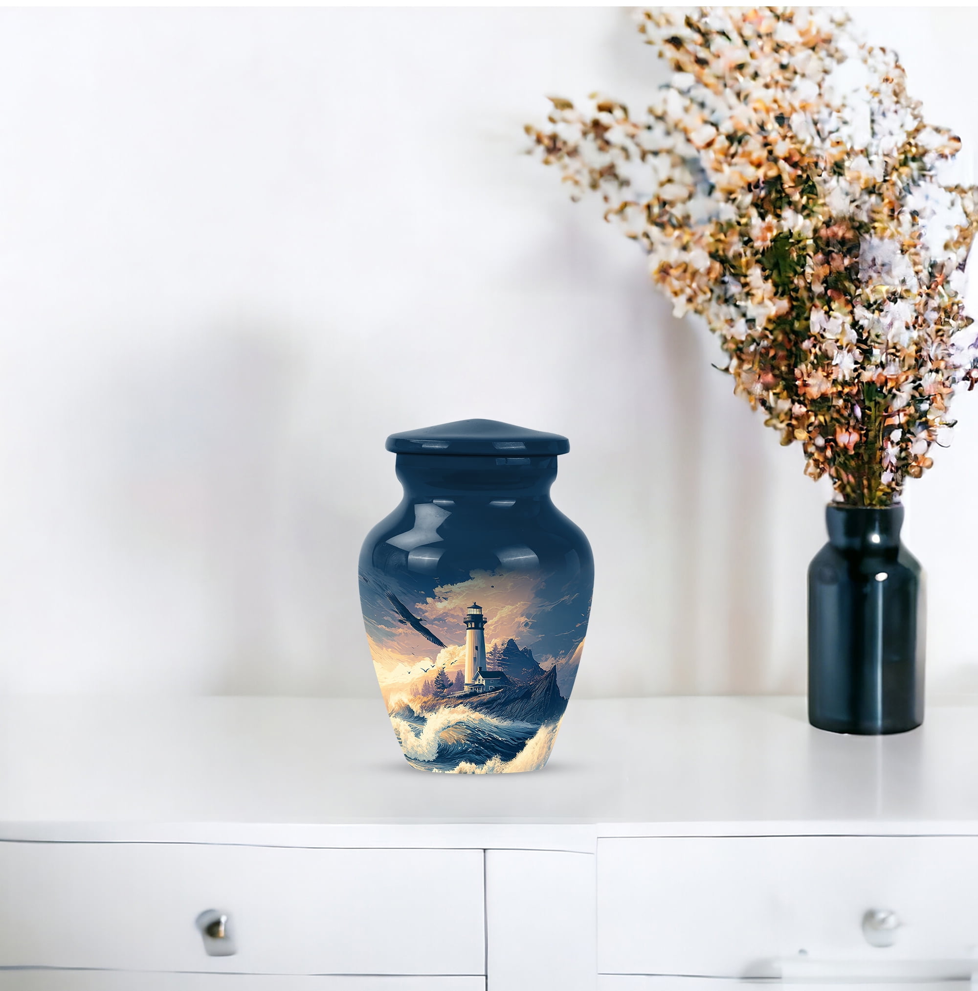 Lighthouse Small Keepsake Urn For Human Ashes For Male, Little Cloud Cremation Urn For Mom, Blue Urns For Human Ashes Adult Female Small, Miniature Funeral Ash Urns Mini, 3 Inch