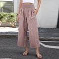 thumbnail image 7 of Women's Gingham Palazzo Pants Smocked High Waist Wide Leg Trousers Casual Loose Plaid Cropped Slacks with Pockets 3/4 Length, 7 of 7