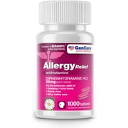 GenCare - Allergy Relief Medicine | Antihistamine Diphenhydramine HCl 25mg (1000 Tablets Per Bottle) Value Pack | Relieve for Itchy Eyes, Sneezing, Runny Nose | Seasonal or Indoor & Outdoor Allergies