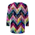 thumbnail image 4 of Ladies' Summer Fashion Casual Colorful Striped Print 3/4 Sleeve Tee Shirt Comfort Fit Top, 4 of 5