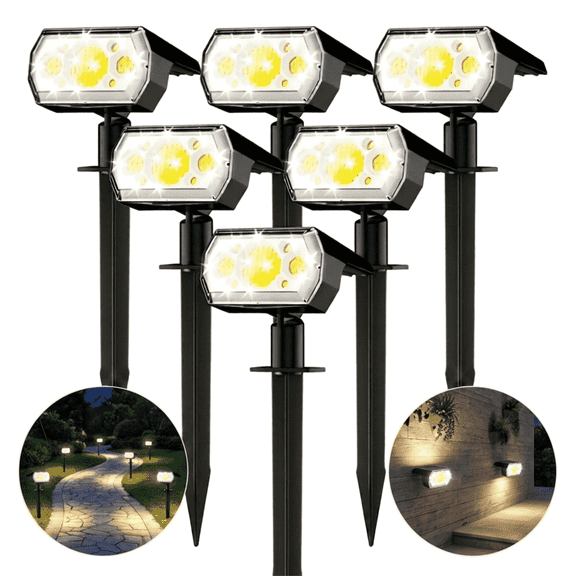 VOLIVO 6 Pack Solar Outdoor Lights, Waterproof Solar Spot Lights with 3 Modes, 64 LEDs, Dusk to Dawn Sensor, Decorative for Yard Patio Garden Walkway, White
