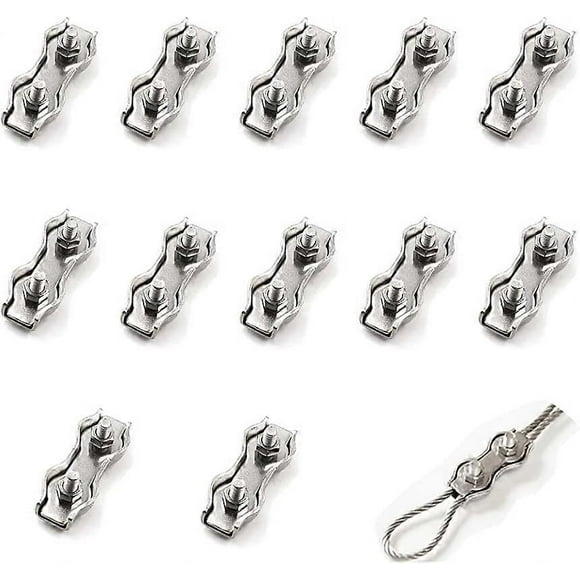 12 Pieces m2 Double Clamp Steel Wire Rope, Stainless Steel Wire Rope Clamp Connector Brake Cable Clamp, Used for 1mm Steel Wire Rope