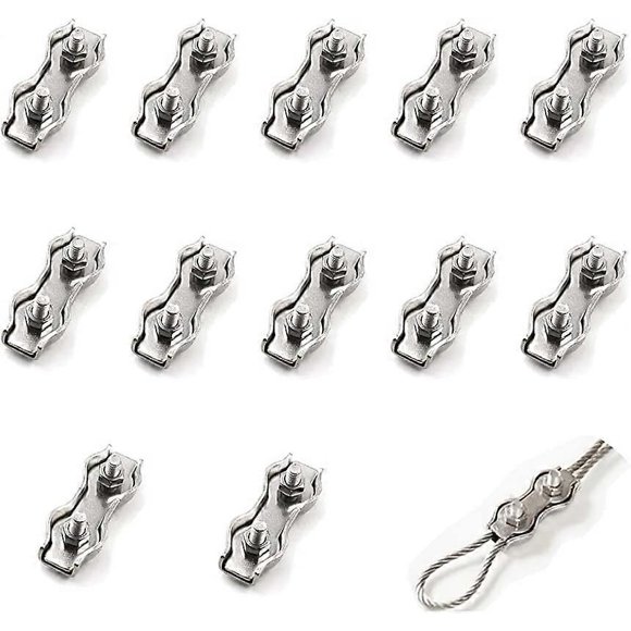 12 Pieces m2 Double Clamp Steel Wire Rope, Stainless Steel Wire Rope Clamp Connector Brake Cable Clamp, Used for 1mm Steel Wire Rope