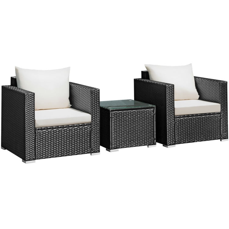 Aimee Lii 3 Pieces Patio Wicker Conversation Set with Cushion, Modern Patio Furniture, White Aimee Lii 3 Pieces Patio Wicker Conversation Set with Cushion, Modern Patio Furniture, White