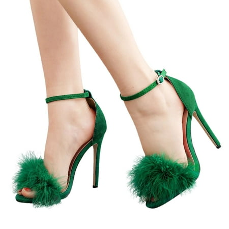

Oyedens Fuzzy Stiletto High Heels for Women Ladies Sexy Fashion Ankle Strap Dress Pump Shoes Party