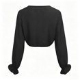 thumbnail image 6 of Tqcoqu Women's Long Sleeve Crop Tops,Sheer Mesh V-Neck Ruched Front Ruffle Cuff Tops,Black Women's S-XXL, 6 of 6