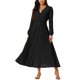 thumbnail image 1 of Vestido plisado de mujer Inspire Chic con mangas largas abullonadas, escote en V y cinturón en la cintura, color negro, 1 of 7