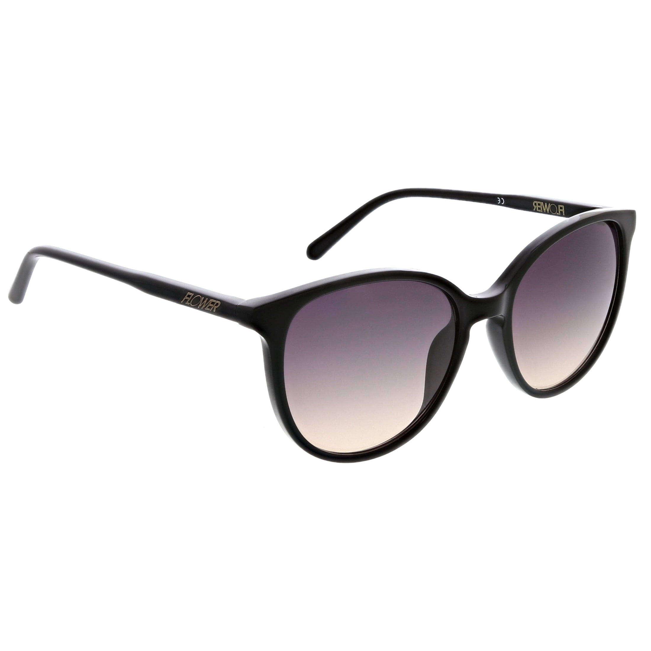 FLOWER Womens Round Prescription Sunglasses, FLR4004 Gardenia - Black, 53-18-140, with Case