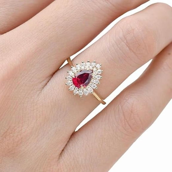 Ruby Gemstone Ring, AAA Natural Ruby & CZ Cocktail Ring, July Birthstone, Halo Ring, Womens Ring, Gold Micron Ring, 925 Sterling Silver, Minimal Stackable Ring, Christmas Gift, Statement Ring