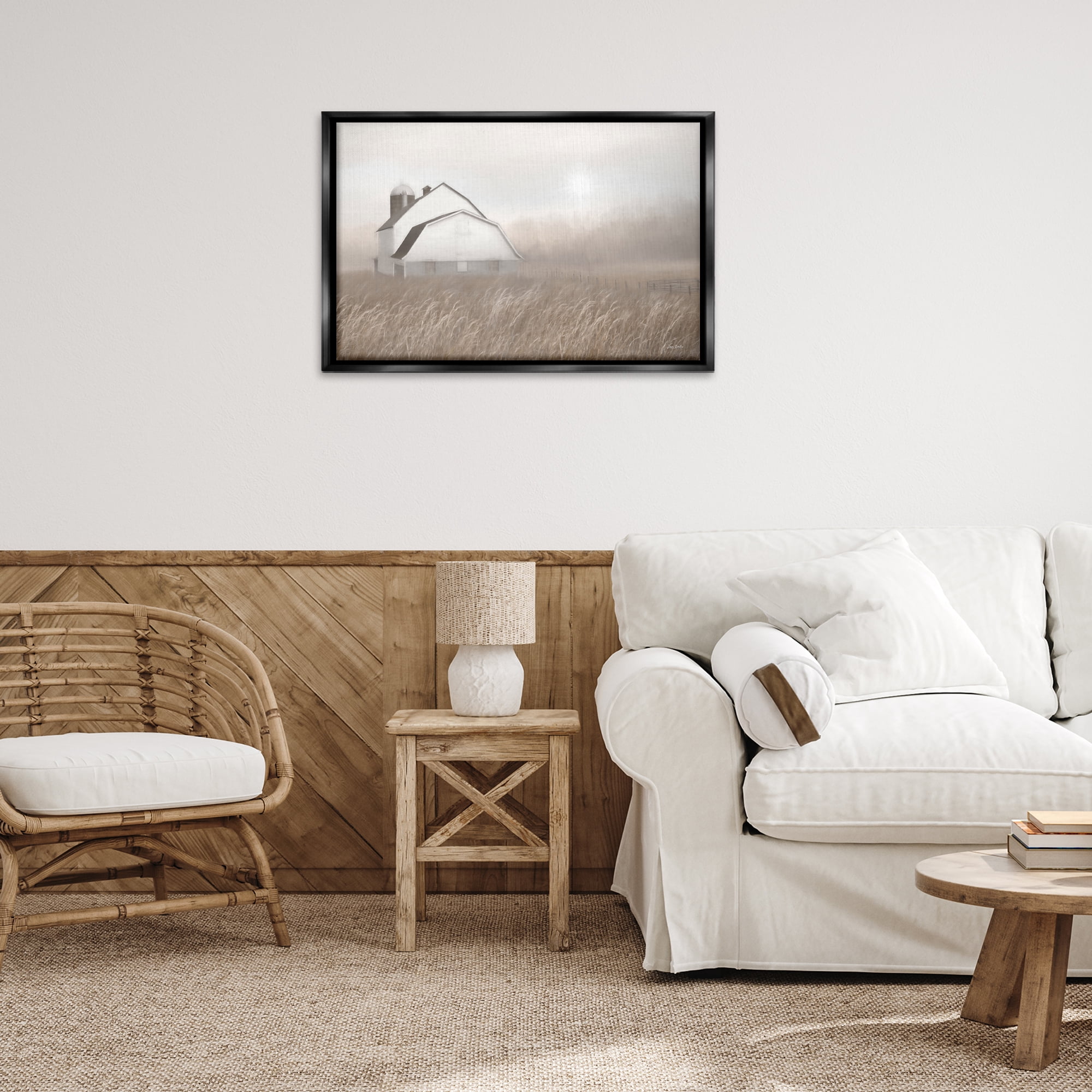 Stupell Industries Windblown Farm Grasses Landscape & Nature Painting Black Floater Framed Canvas Art Print Wall Art, 31 x 21