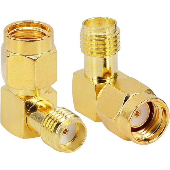 RP-SMA 90 Degree Adapter RP-SMA Male to SMA Female Right Angle Connector Gold Plated SMA RF Coaxial Connector Elbow for FPV Antenna,Radios,Broadcast Pack of 2